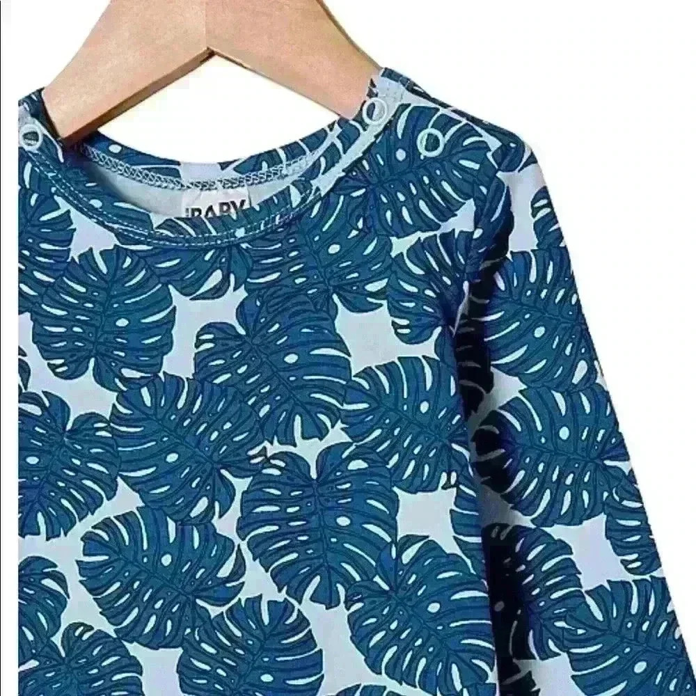 Cotton On Frosty Blue Tropical Leaf Romper 3/9 Months NWT - Picture 2 of 5